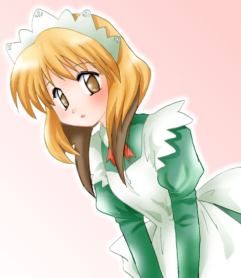 andou minawa, mahoromatic, blonde hair, maid, yellow eyes