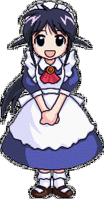 andou mahoro, mahoromatic, lowres, tagme, blue hair, chibi, maid, transparent background