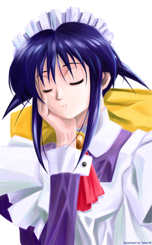 andou mahoro, gainax, mahoromatic, artist request, tagme, 1girl, blue hair, female focus, maid, solo