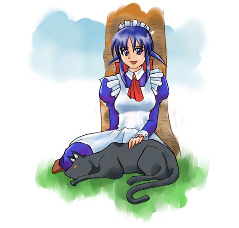andou mahoro, mahoromatic, lowres, blue eyes, blue hair, maid, slashing