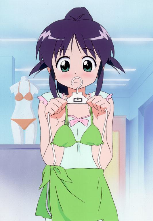 andou mahoro, mahoromatic, blue hair, green eyes, maid, swimsuit