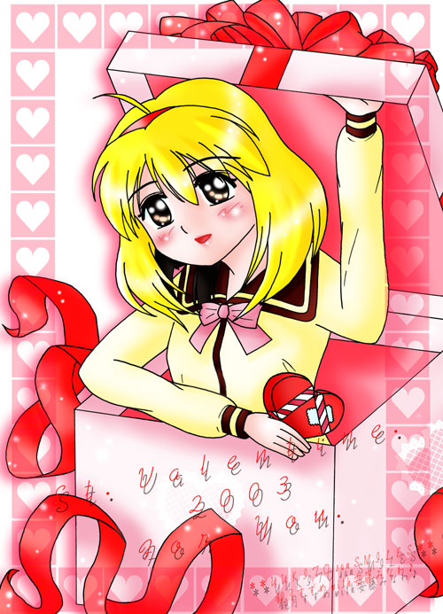 andou minawa, mahoromatic, blonde hair, school uniform, serafuku, yellow eyes