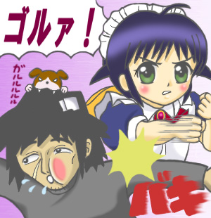 andou mahoro, misato suguru, mahoromatic, lowres, blue hair, brown hair, green eyes, maid