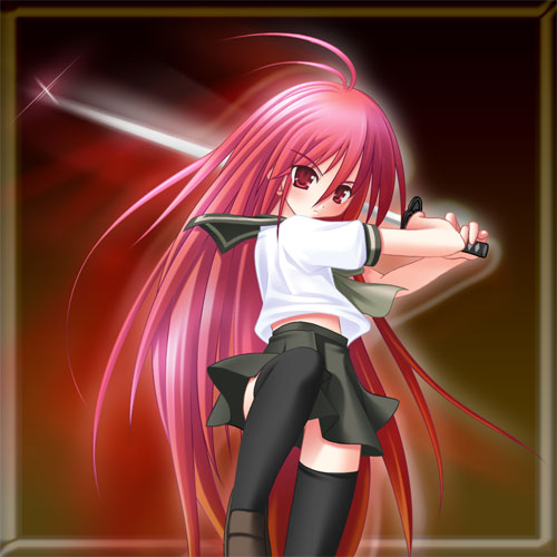 shana, shakugan no shana, lowres, 00s, red eyes, red hair, school uniform, serafuku, sword, thighhighs, weapon