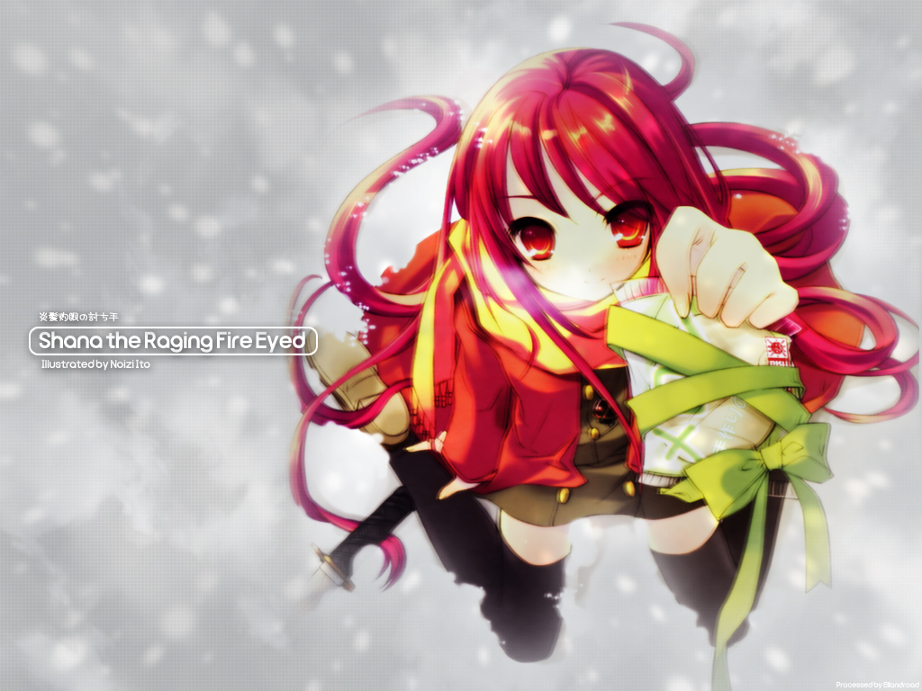 shana, shakugan no shana, 00s, red eyes, red hair, school uniform, serafuku, thighhighs