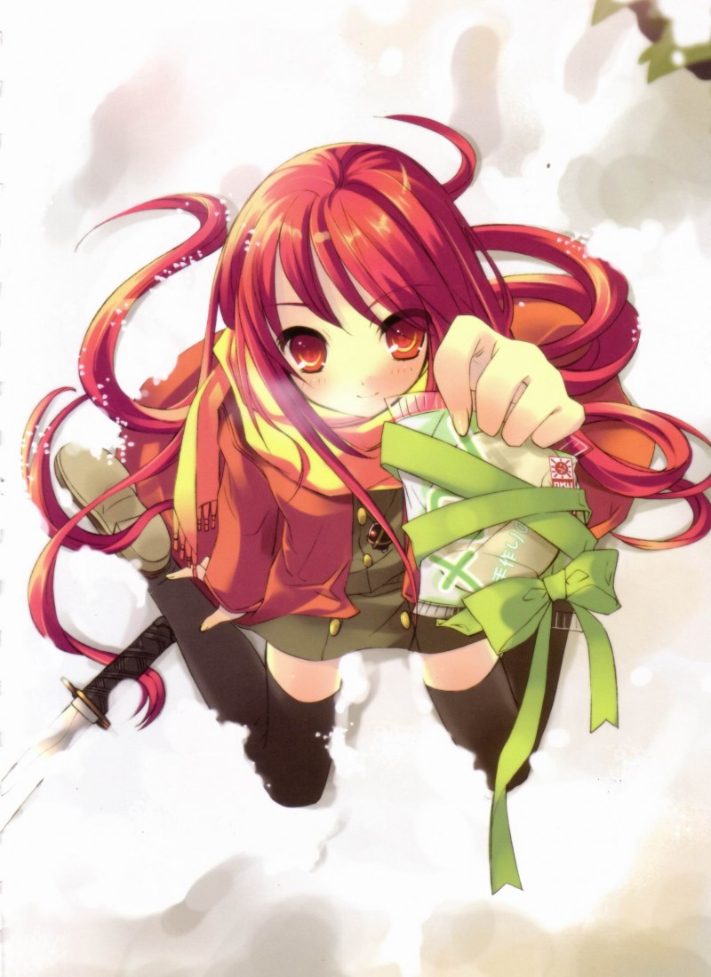 shana, shakugan no shana, 00s, red eyes, red hair, school uniform, serafuku, sword, thighhighs, weapon