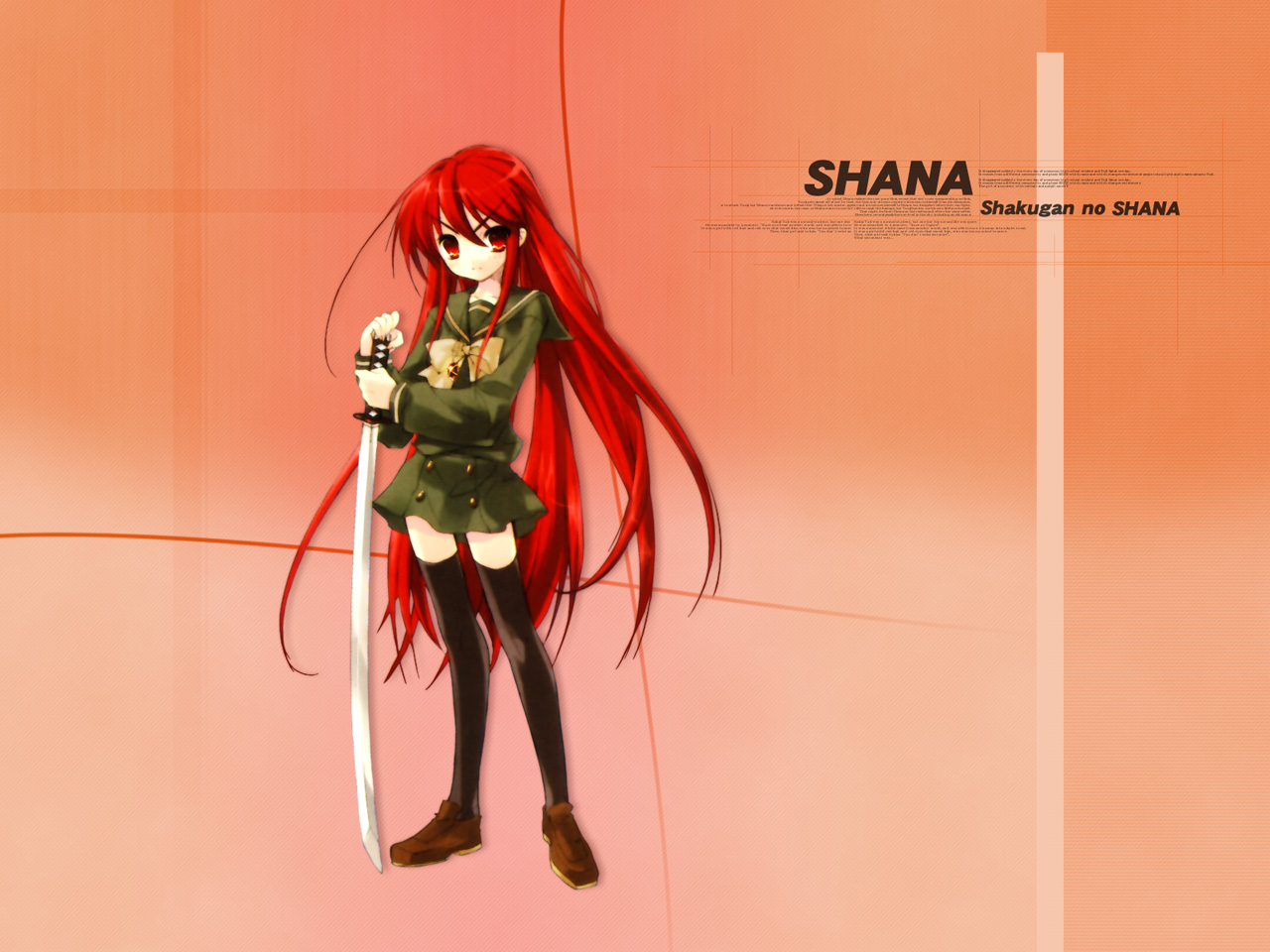 shana, shakugan no shana, 00s, red eyes, red hair, school uniform, serafuku, sword, thighhighs, weapon