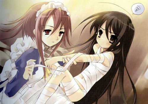 itou noiji, shana, wilhelmina carmel, shakugan no shana, lowres, brown eyes, brown hair, maid, pink eyes, pink hair