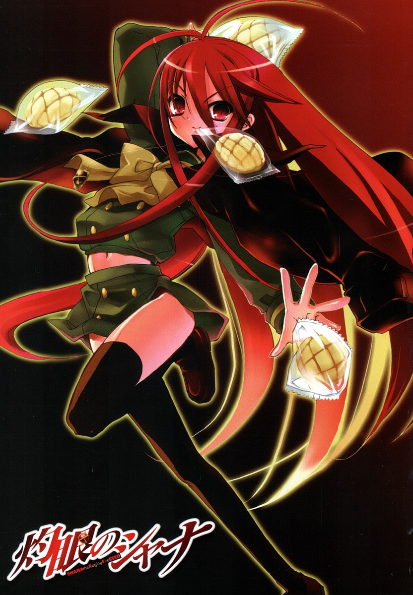 shana, shakugan no shana, highres, 00s, red eyes, red hair, school uniform, serafuku, thighhighs