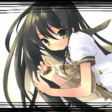 ito noizi, alastor (shakugan no shana), shana, shakugan no shana, lowres, non-web source, 00s, 1girl, black hair, brown eyes, brown hair, female focus, jewelry, long hair, necklace, pendant, school uniform, serafuku, solo