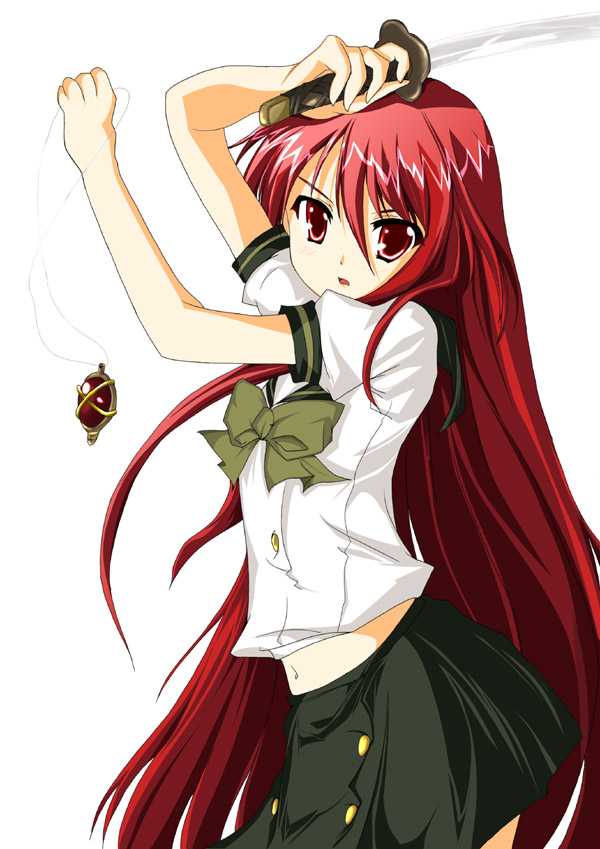 shana, shakugan no shana, 00s, red eyes, red hair, school uniform, serafuku, sword, thighhighs, weapon
