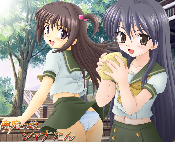 miracle!, hirai yukari, shana, shakugan no shana, 00s, black hair, brown eyes, brown hair, panties, school uniform, serafuku, underwear