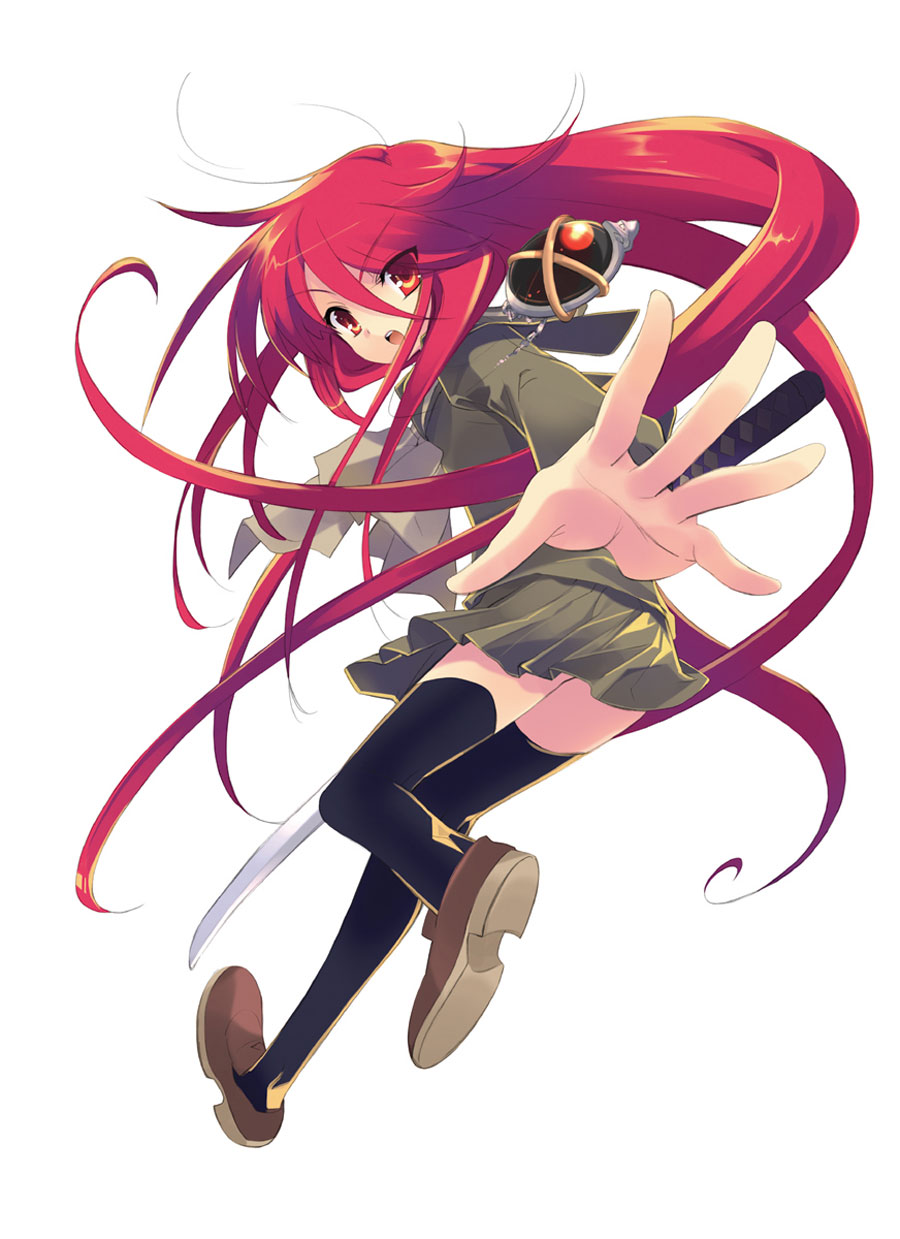 shana, shakugan no shana, highres, 00s, red eyes, red hair, school uniform, serafuku, sword, thighhighs, weapon