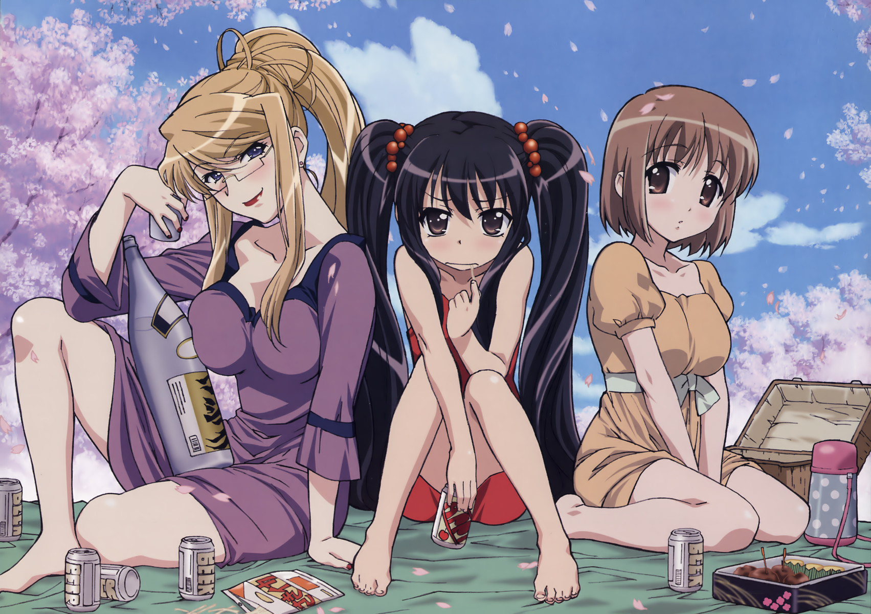 margery daw, shana, yoshida kazumi, shakugan no shana, highres, 00s, black hair, blonde hair, blue eyes, brown eyes, brown hair, glasses