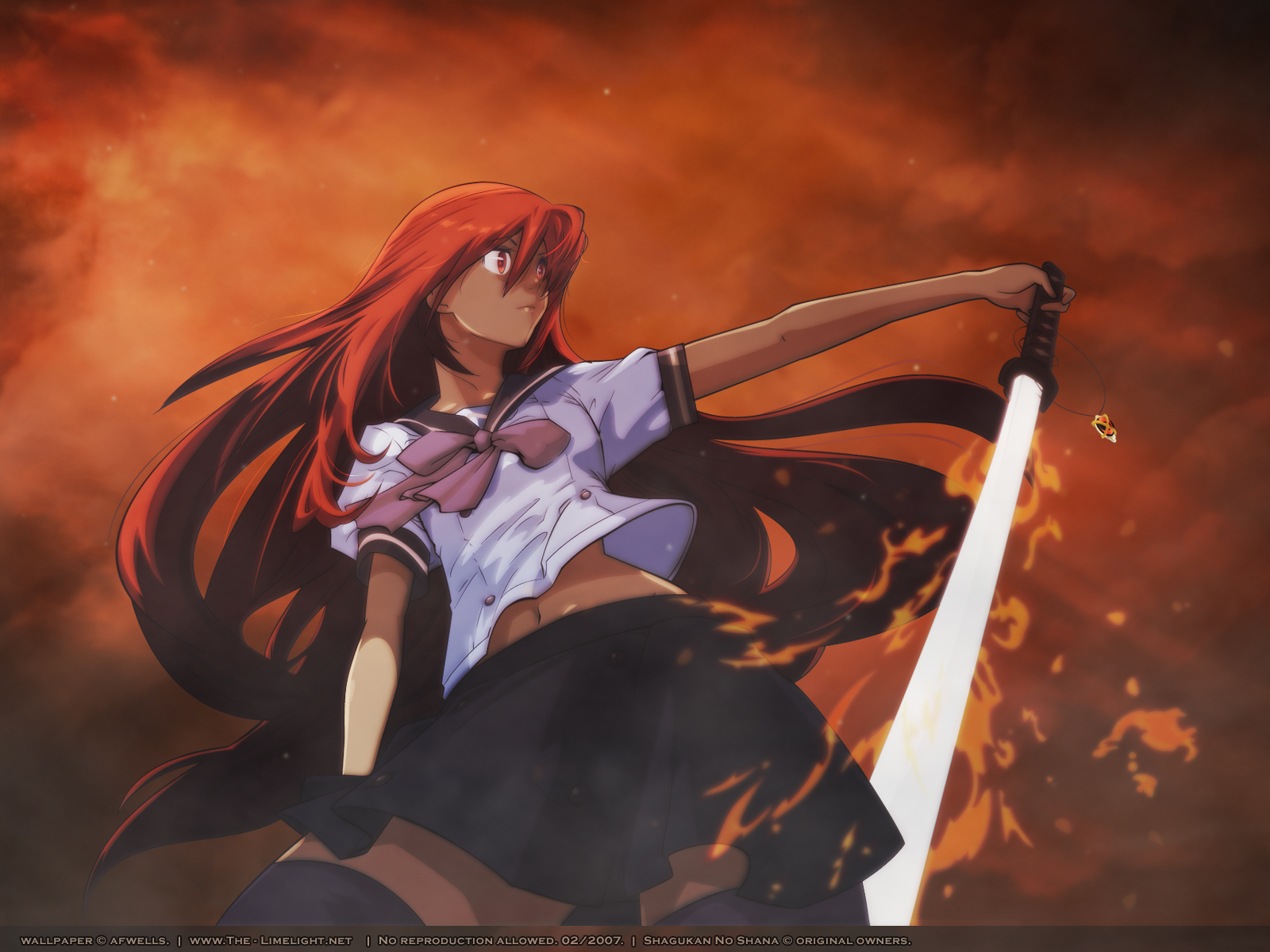 shana, shakugan no shana, highres, 00s, red eyes, red hair, school uniform, serafuku, sword, thighhighs, weapon