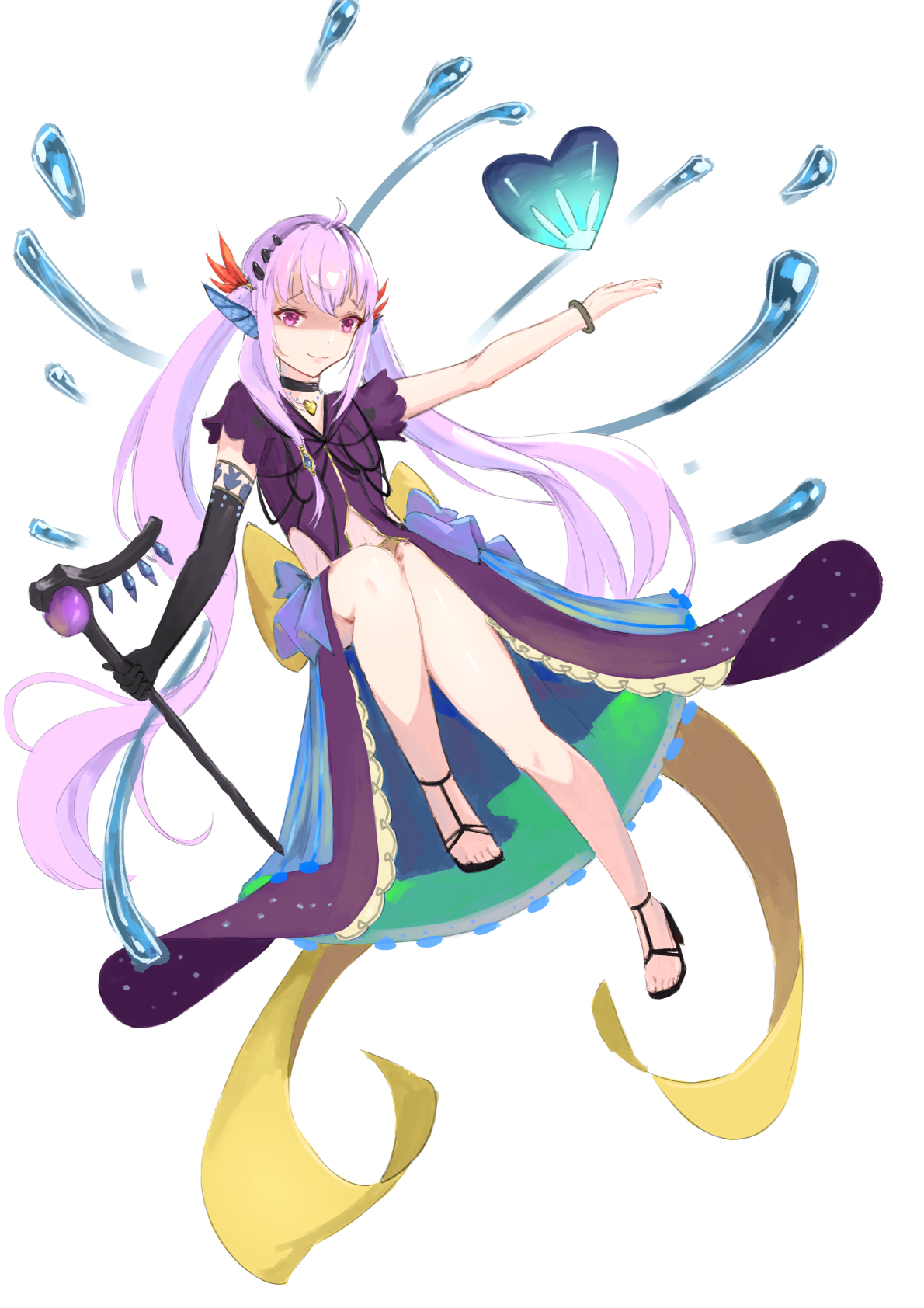 fuujin (windust michio), chaos mermaid (grimms notes), grimms notes, bad id, 1girl, full body, purple hair, solo, twintails
