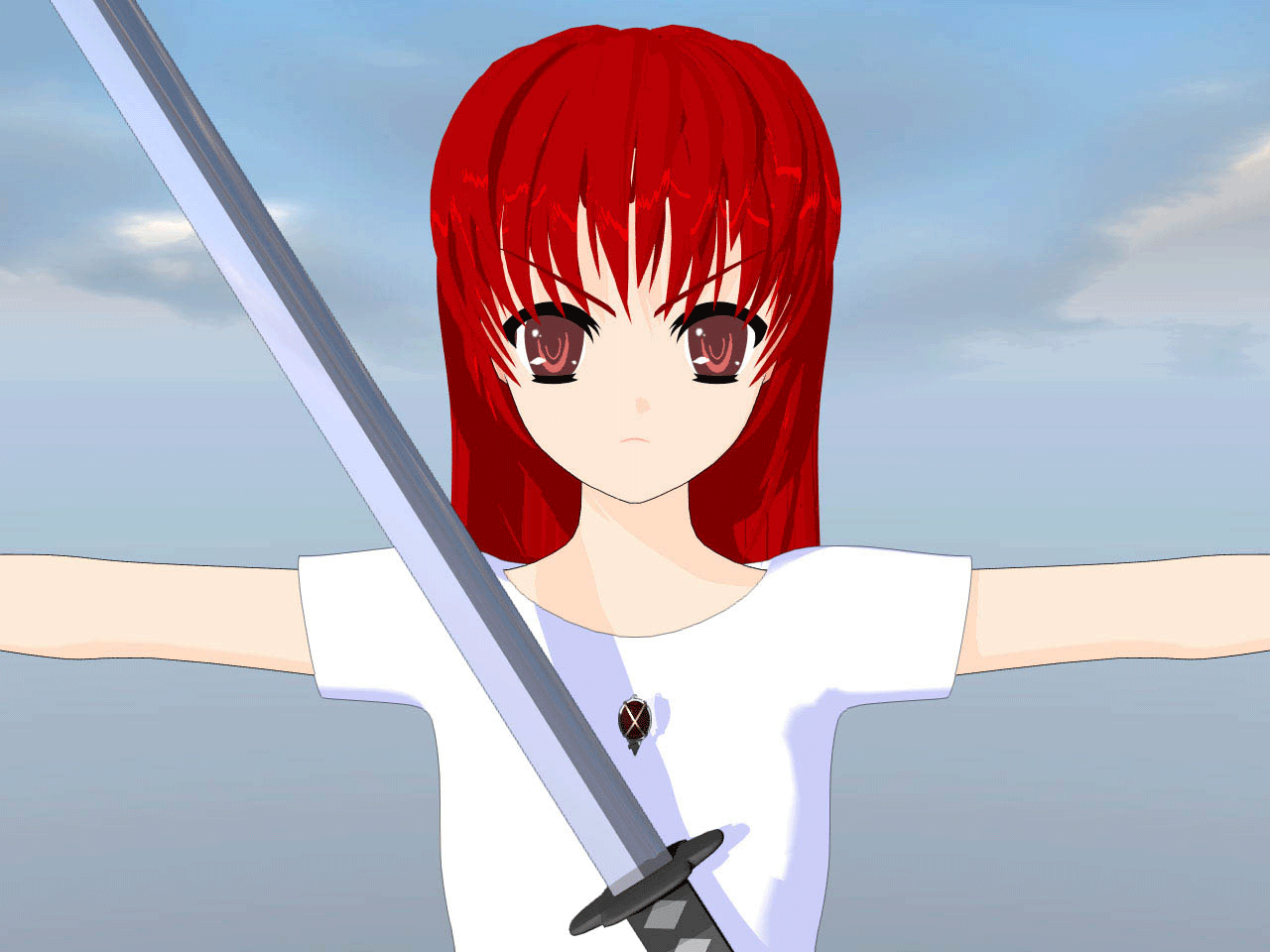 shana, shakugan no shana, 00s, red eyes, red hair, sword, weapon