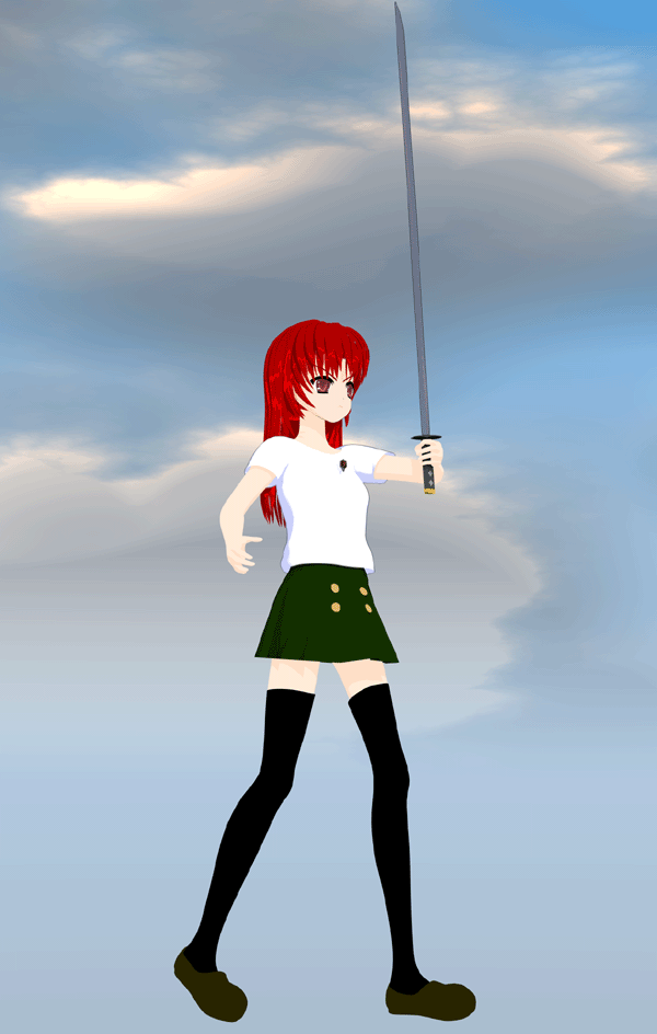 shana, shakugan no shana, 00s, red eyes, red hair, school uniform, serafuku, sword, thighhighs, weapon