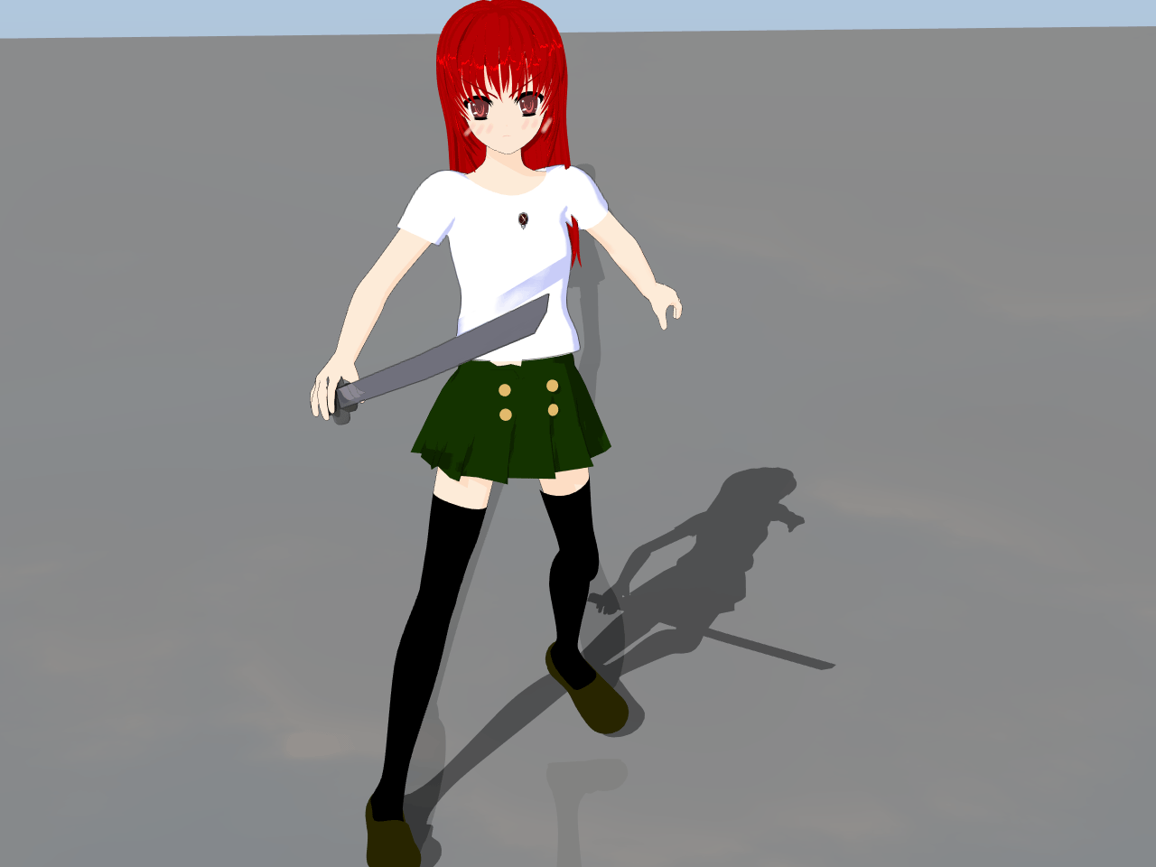 shana, shakugan no shana, 00s, red eyes, red hair, school uniform, serafuku, sword, thighhighs, weapon