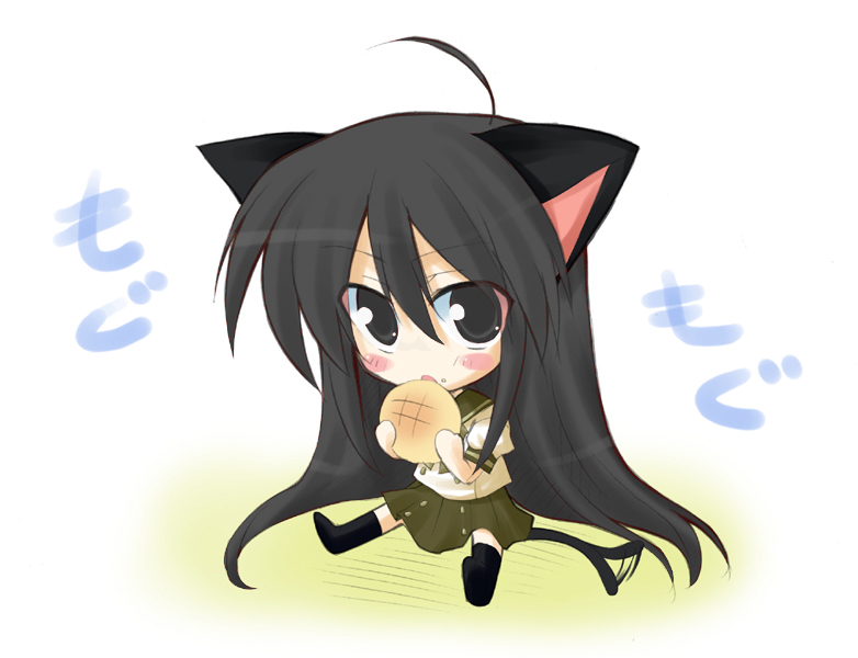 shana, shakugan no shana, 00s, animal ears, brown eyes, brown hair, cat ears, cat tail, school uniform, serafuku, tail, thighhighs