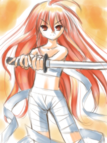 shana, shakugan no shana, lowres, 00s, red eyes, red hair, sword, weapon