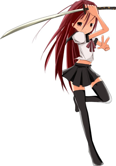 shana, shakugan no shana, 00s, red eyes, red hair, school uniform, serafuku, sword, thighhighs, weapon