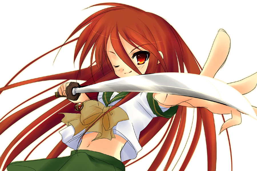 shana, shakugan no shana, 00s, red eyes, red hair, school uniform, serafuku, sword, weapon