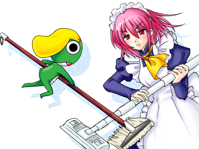 wilhelmina carmel, keroro gunsou, shakugan no shana, 00s, crossover, maid, pink eyes, pink hair