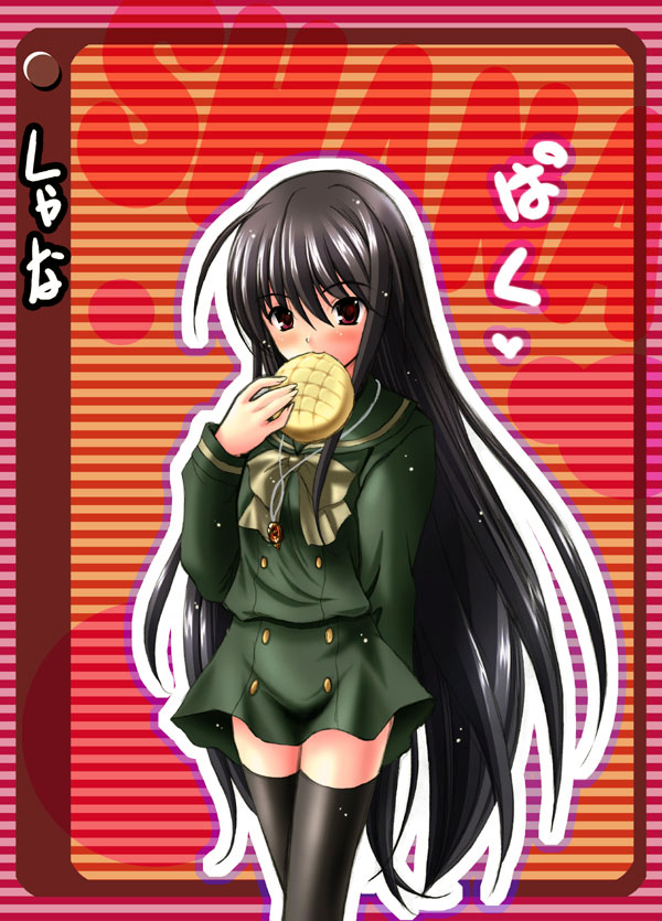 shana, shakugan no shana, 00s, black hair, brown eyes, school uniform, serafuku, thighhighs