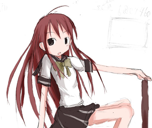 shana, shakugan no shana, lowres, 00s, brown eyes, brown hair, school uniform, serafuku