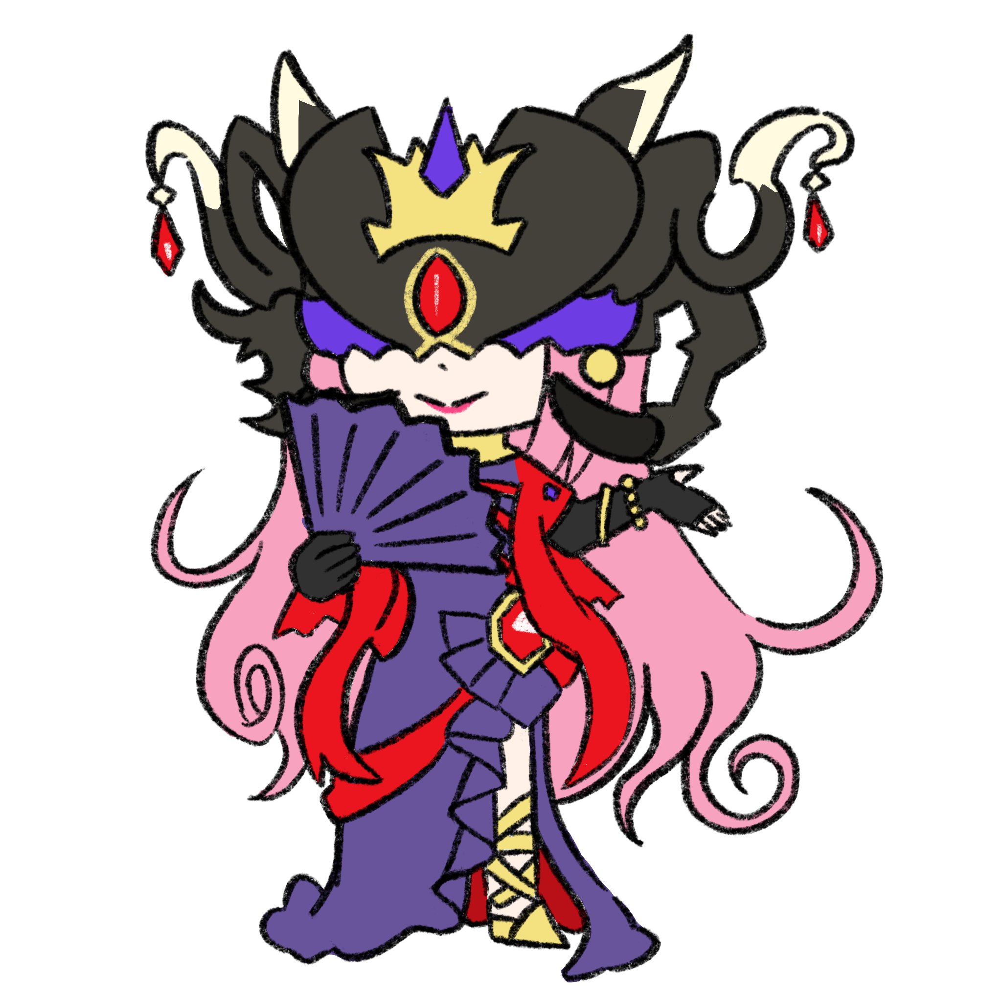 kiyu wosushi, chaos haltiere (grimms notes), grimms notes, 1girl, chibi, chibi only, closed mouth, full body, long hair, pink hair, simple background, smile, solo, white background