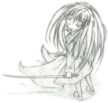 shana, shakugan no shana, lowres, 00s, monochrome, sketch, sword, weapon
