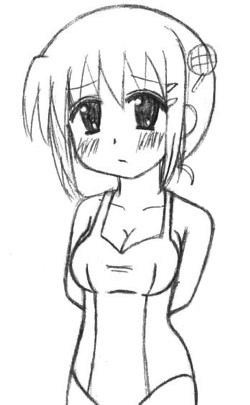 yoshida kazumi, shakugan no shana, lowres, 00s, monochrome, sketch, swimsuit