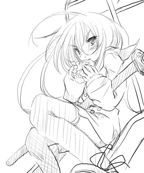 shana, shakugan no shana, 00s, monochrome, school uniform, serafuku, sketch, sword, thighhighs, weapon