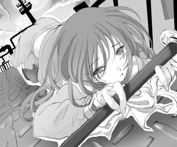shana, shakugan no shana, 00s, monochrome, sketch, sword, weapon