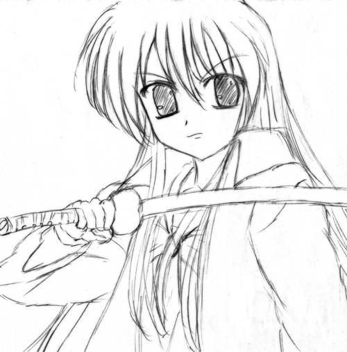 shana, shakugan no shana, 00s, monochrome, sketch, sword, weapon