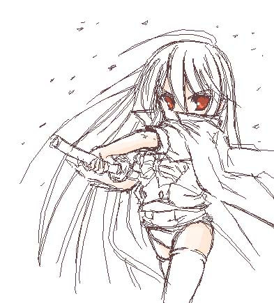 shana, shakugan no shana, lowres, 00s, red eyes, school uniform, serafuku, sketch, sword, thighhighs, weapon