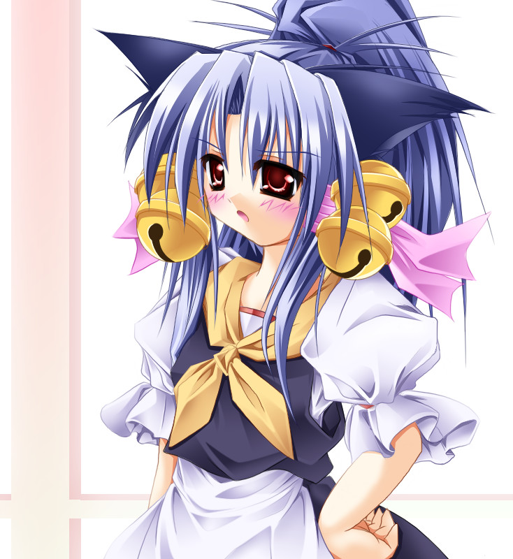 akasaka saki, aoba kozue, mahoraba, 00s, animal ears, blue hair, cat ears, red eyes