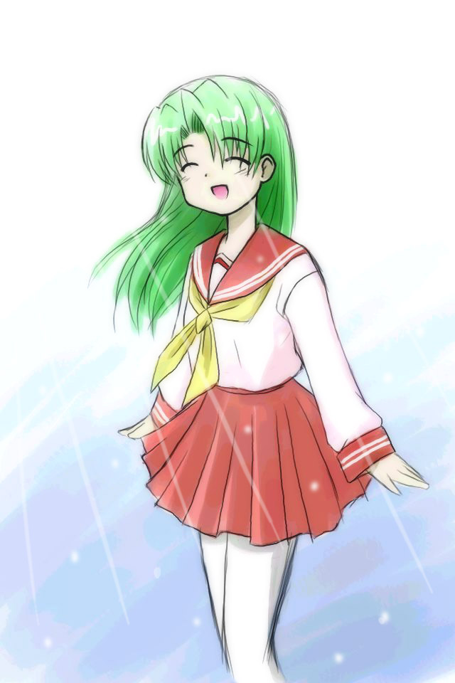 kurosaki asami, mahoraba, tagme, 00s, green hair, school uniform, serafuku