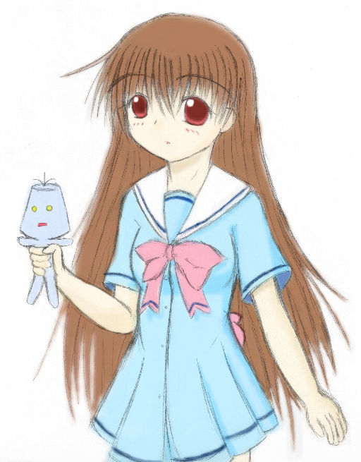 kurosaki sayoko, mahoraba, 00s, brown hair, red eyes, school uniform, serafuku