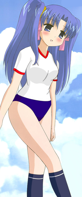 aoba kozue, konno natsume, mahoraba, long image, tall image, 00s, blue eyes, blue hair, gym uniform