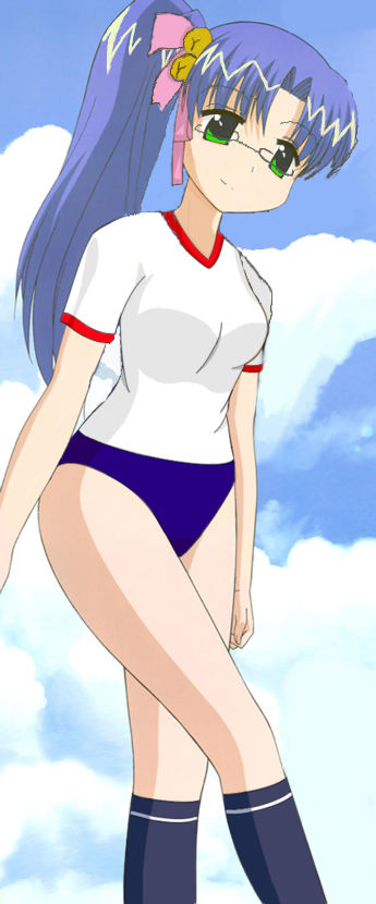 aoba kozue, midorikawa chiyuri, mahoraba, long image, tall image, 00s, blue hair, glasses, green eyes, gym uniform