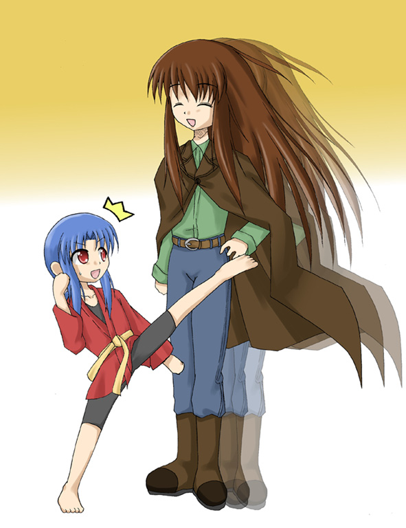 akasaka saki, aoba kozue, mahoraba, tagme, 00s, blue hair, brown hair, red eyes