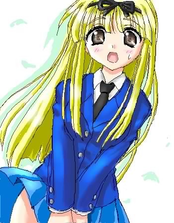 shiratori ryuuko, mahoraba, lowres, 00s, 1boy, blonde hair, brown eyes, hair ribbon, male focus, ribbon, school uniform, serafuku, solo, trap, white background