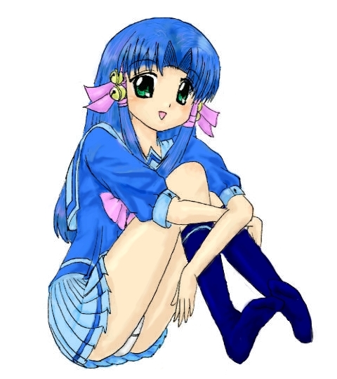 aoba kozue, mahoraba, 00s, blue hair, green eyes, panties, school uniform, serafuku, underwear