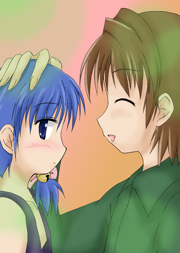 aoba kozue, konno natsume, shiratori ryushi, mahoraba, 00s, blue eyes, blue hair, brown hair
