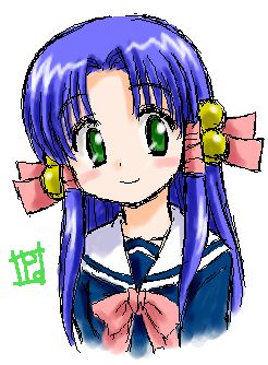 aoba kozue, mahoraba, lowres, 00s, blue hair, green eyes, school uniform, serafuku