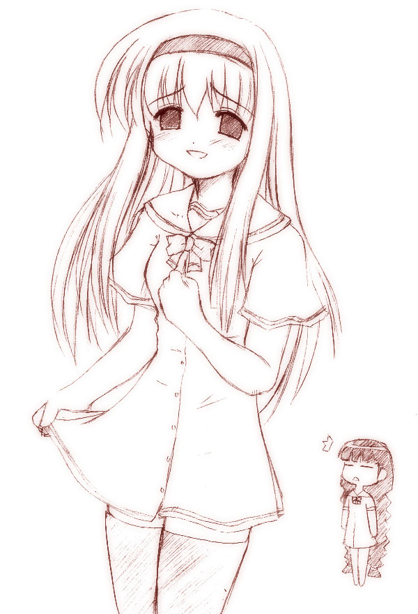 chanohata tamami, vermillion erika, mahoraba, 00s, school uniform, serafuku, thighhighs