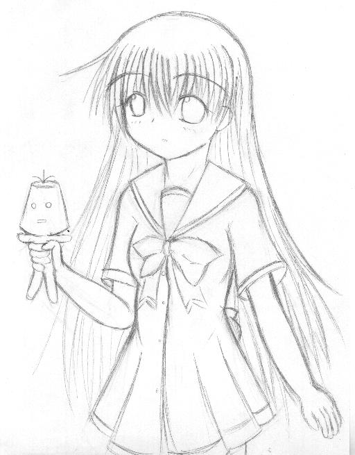 kurosaki sayoko, mahoraba, 00s, monochrome, school uniform, serafuku, sketch