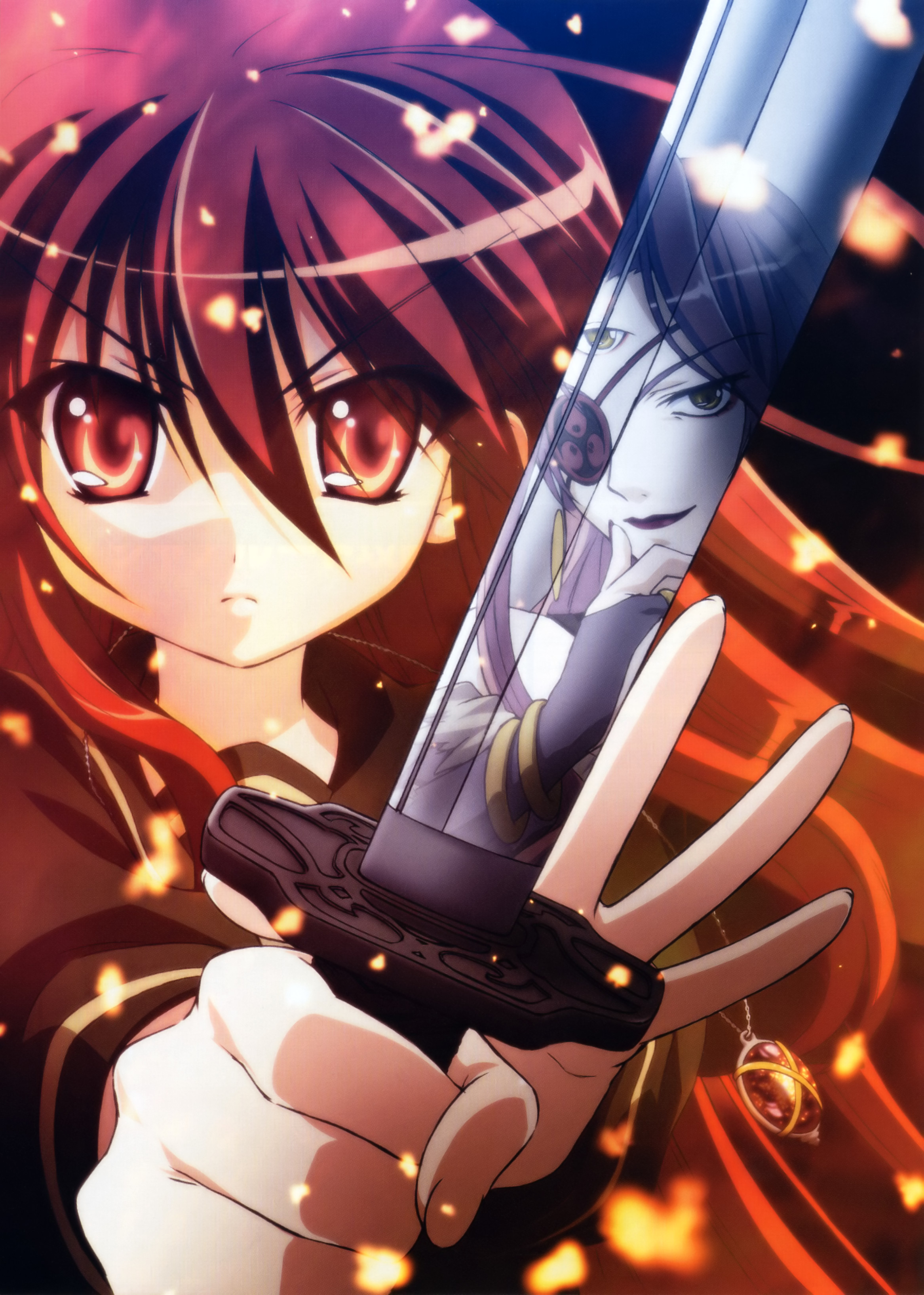 shana, shakugan no shana, absurdres, highres, 00s, red eyes, red hair, school uniform, serafuku, sword, weapon